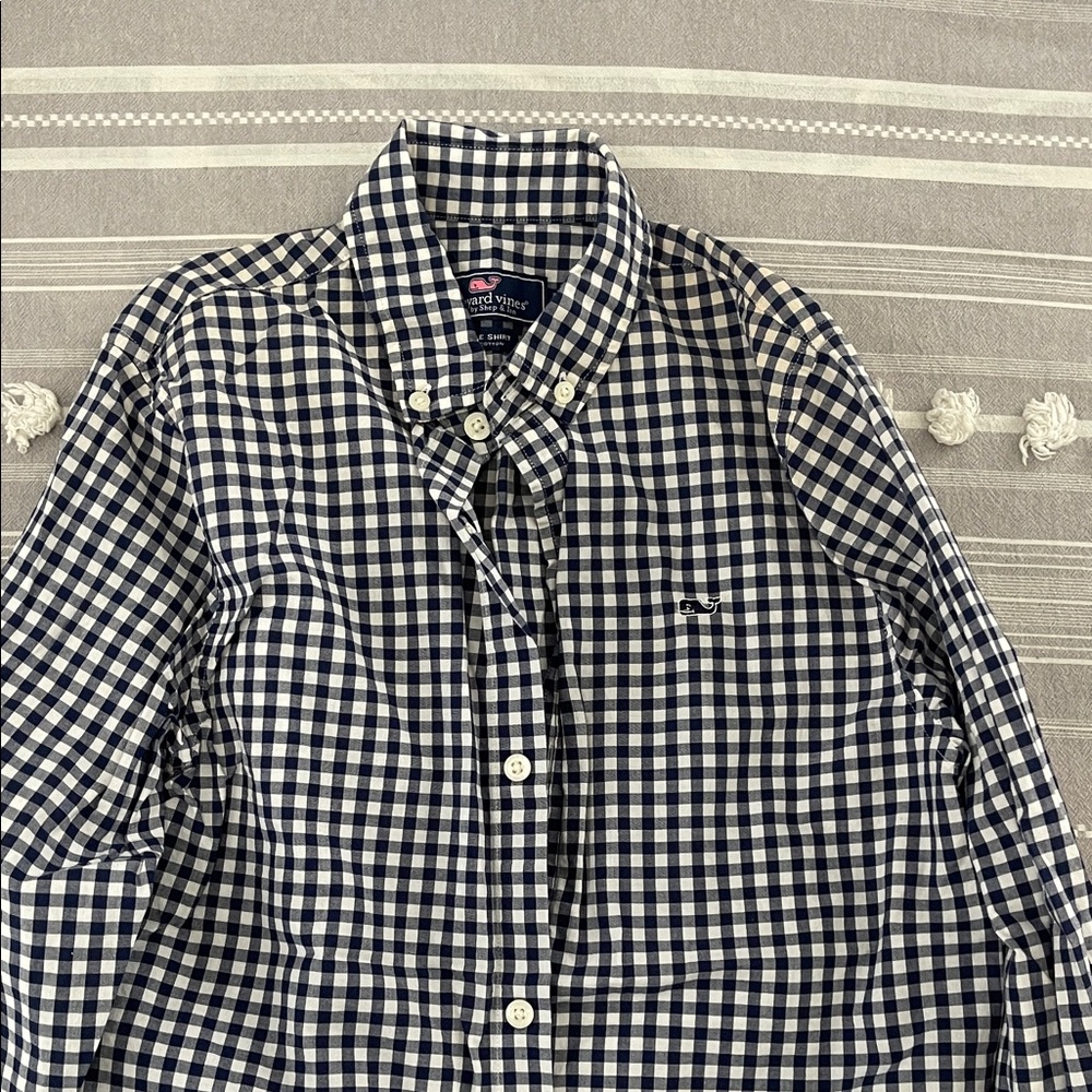 Vineyard Vines Kids Navy and White Checkered Shirt